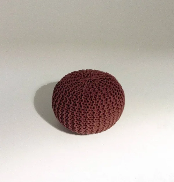 Gfurn Handmade Round Knitted Pouf, Marsala, 50x35cm