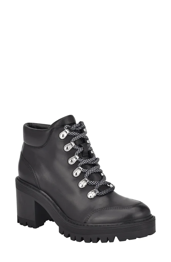 Women's Marc Fisher Ltd Waldo Lace-Up Platform Bootie - 7.5 M - Black Leather