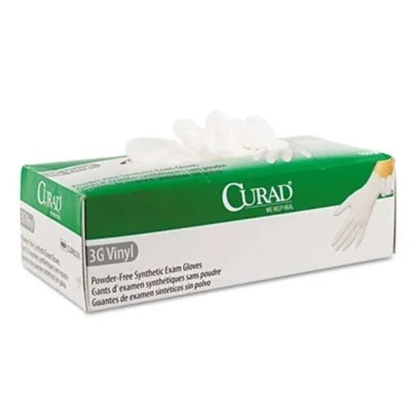 Curad 3G Synthetic Vinyl Exam Gloves - Powder-Free, Medium, 100/Box