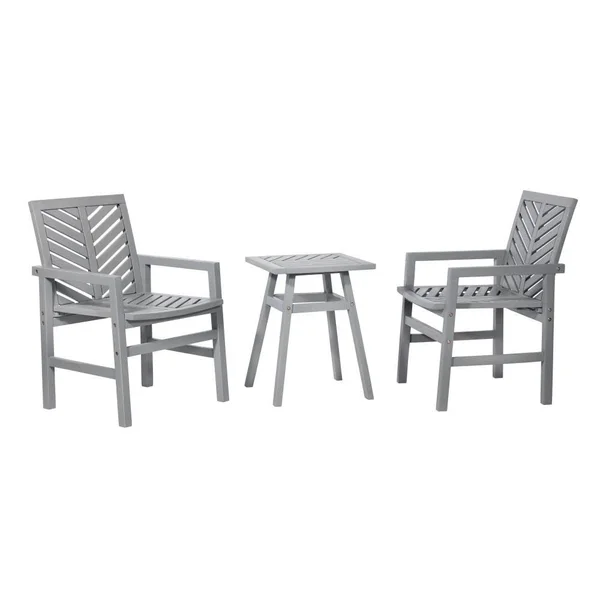 Walker Edison 3-Piece Wood Frame Patio Conversation Set, LWW3CGVINGW