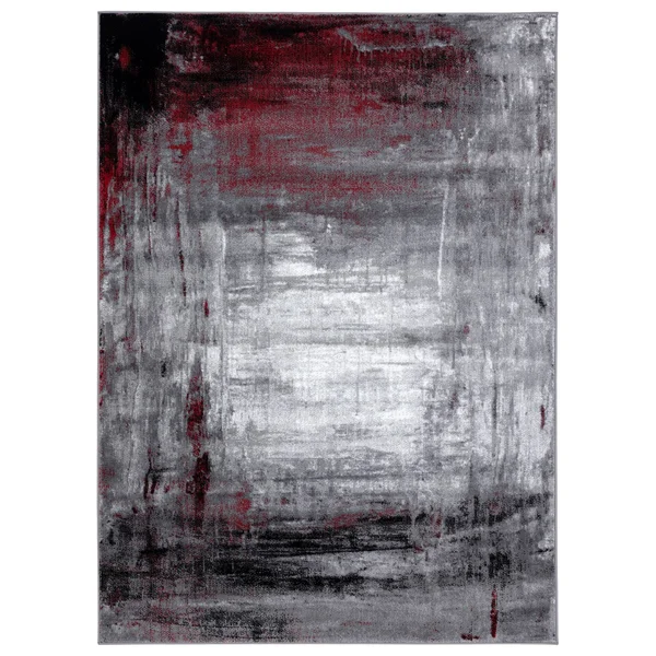 Samos Collection Gray/Red Contemporary Polypropylene Area Rug - 7&9x22 x 10&9&&