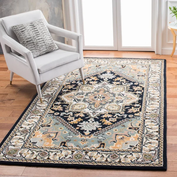 Safavieh Heritage Collection HG625N Handmade Traditional Wool Area Rug 3& x 5& Navy/Ivory