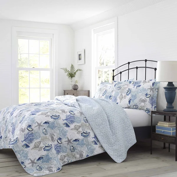 Laura Ashley Surf Spray Quilt Set, Coral, Twin