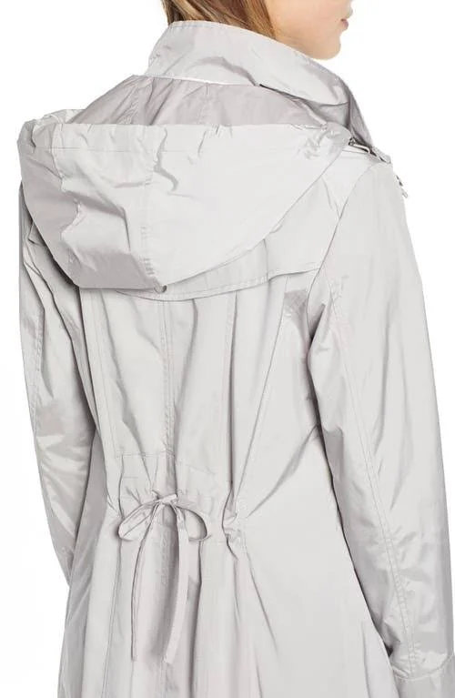 Cole Haan Packable Hooded Raincoat - Pearl Grey