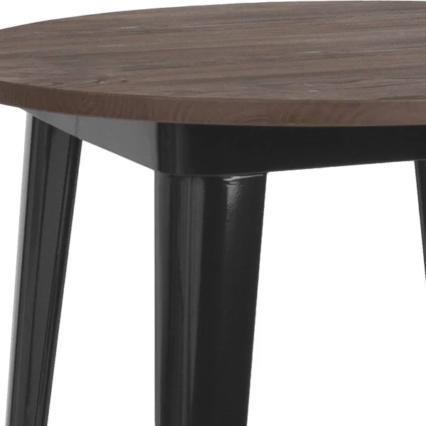 26x22 Round Black Metal Indoor Table with Walnut Rustic Wood Top