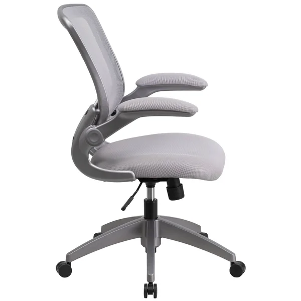 Mid Back Swivel Ergonomic Task Office Chair with Flip Up Arms Gray - Riverstone Furniture