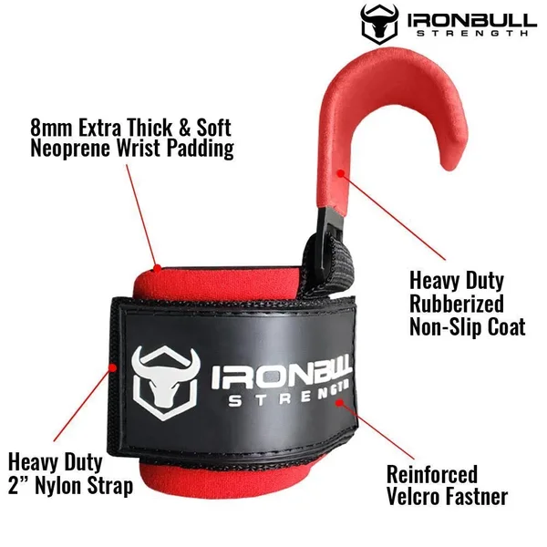 Lifting Hooks - Weight Lifting Hooks - Red/Black