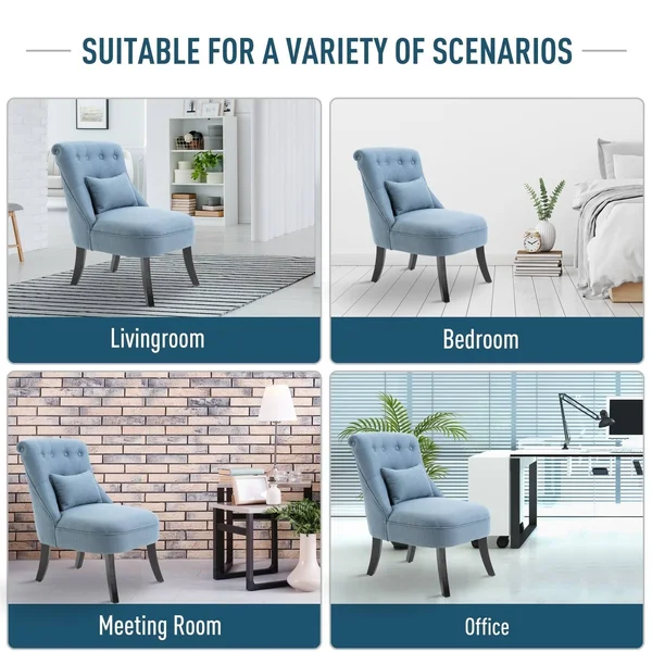 Copper Grove Tigre Fabric-Upholstered Accent Chair with Wood Legs and Pillow - Blue