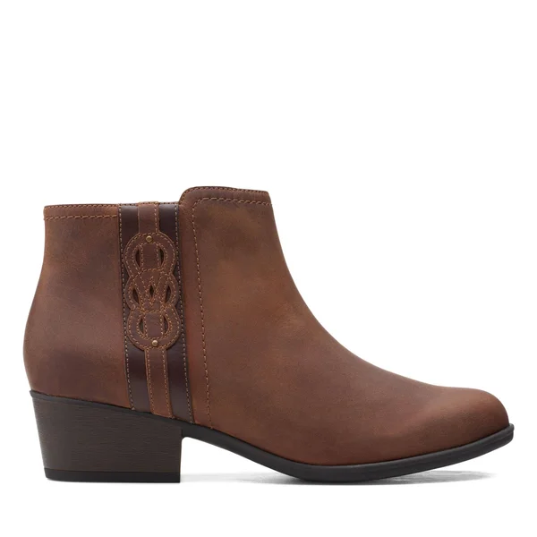 Clarks Women's Adreena Lilac Ankle Boot - Dark Tan Leather, 8