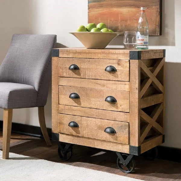 Donny Osmond Home 950601 Antonelli Rough-Saw 3-Drawer Accent Cabinet, Natural