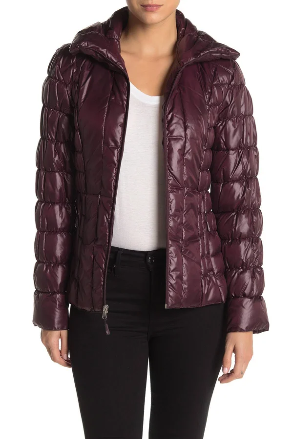 Kenneth Cole Womens Packable Lightweight Puffer Jacket, Rum Raisin