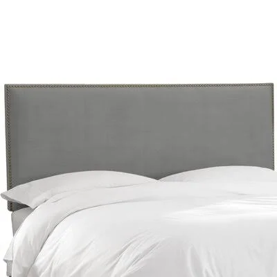 Nail Button Border Upholstered Panel Headboard Wayfair Custom Upholstery Size: Queen, Upholstery: Velvet Steel Gray, Nailhead Fi