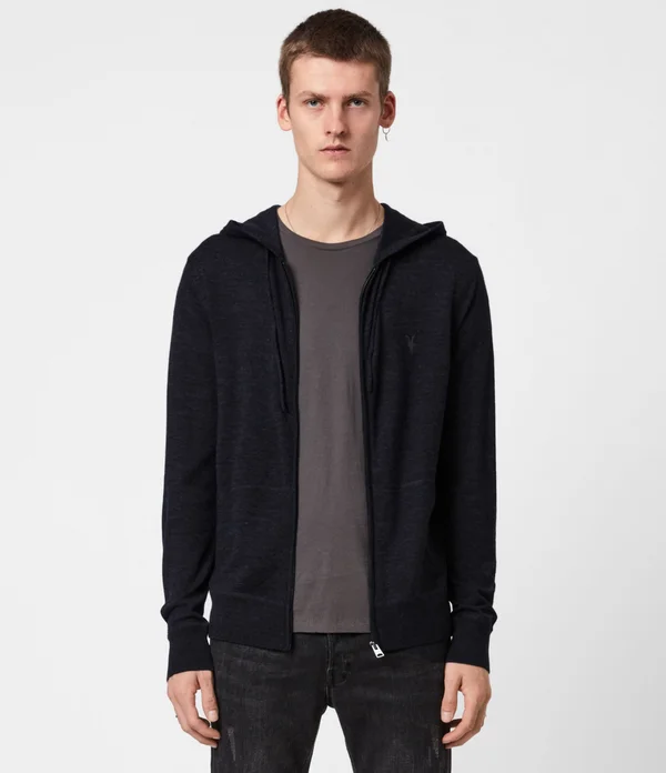 Men's Allsaints Mode Slim Fit Merino Wool Zip Hoodie