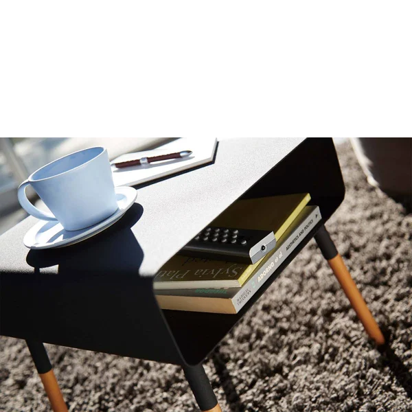 Yamazaki Home Plain Side Table with Storage Shelf - Black