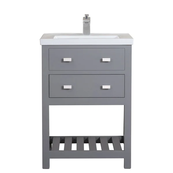 Water Creation VIOLA24G Viola Cashmere Gray 24x22 Single Bowl Ceramic Top MDF Vanity with U-Shape Drawer