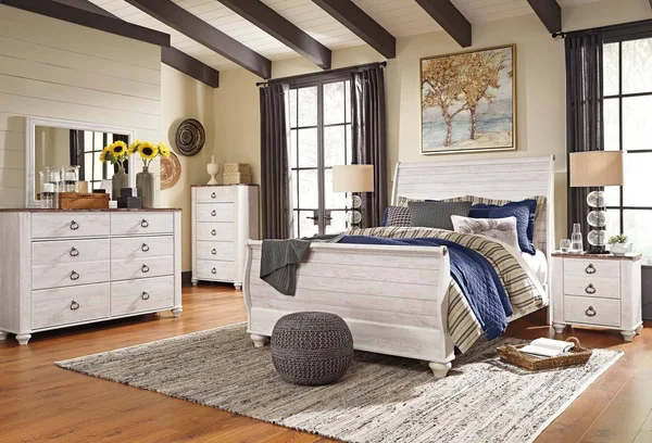 Signature Design by Ashley Willowton Whitewash Queen Sleigh Rails