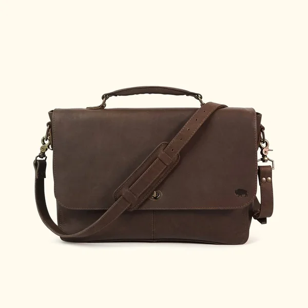 Denver Leather Laptop Messenger Bag, Dark Briar