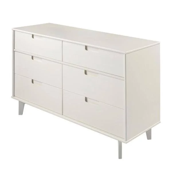Walker Edison Furniture Company 6-Drawer White Groove Handle Wood Dresser