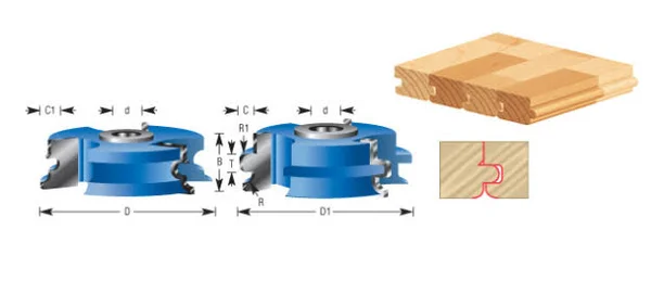 Amana Tool SC450 2-pc Carbide Tipped 3-Wing Stile & Rail Flooring w/Nail Slot 3-1/4 D x 7/8 CH x 1/8