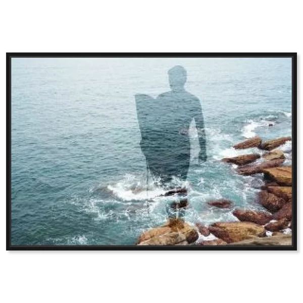 Oliver Gal 'Surfing Adventurer' Nautical and Coastal Wall Art Framed Canvas Print Coastal - Blue - Brown - 36 x 24 - Gold