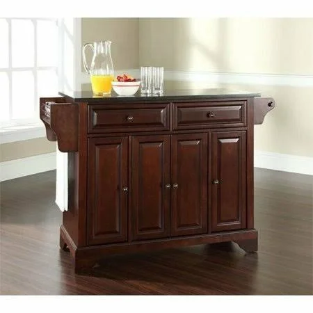 Bowery Hill Black Granite Top Kitchen Island in Mahogany