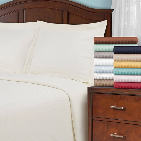 Superior Egyptian Cotton 650 Thread Count Stripe Duvet Cover Set (Ivory - King/California King)