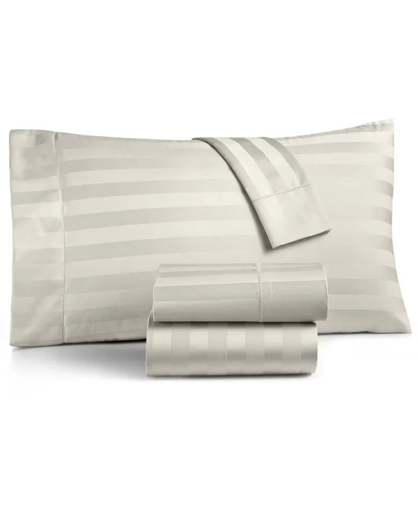 Charter Club Damask 1.5x22 Stripe Extra Deep Pocket Queen 4-pc Sheet Set, 550 Thread Count 100% Supima Cotton, Created for Macy&