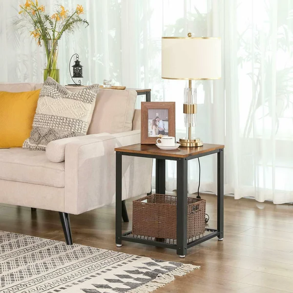 VASAGLE Industrial End Table 2-Tier Side Table with Storage Shelf Sturdy Easy...