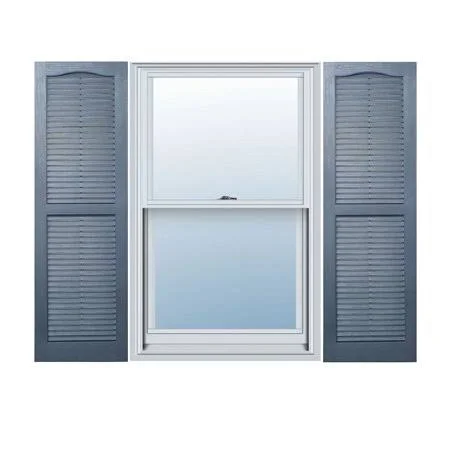 Builders Choice Vinyl Open Louver Window Shutters (Pair) (14 1/2x22 x 80x22 - Blue)