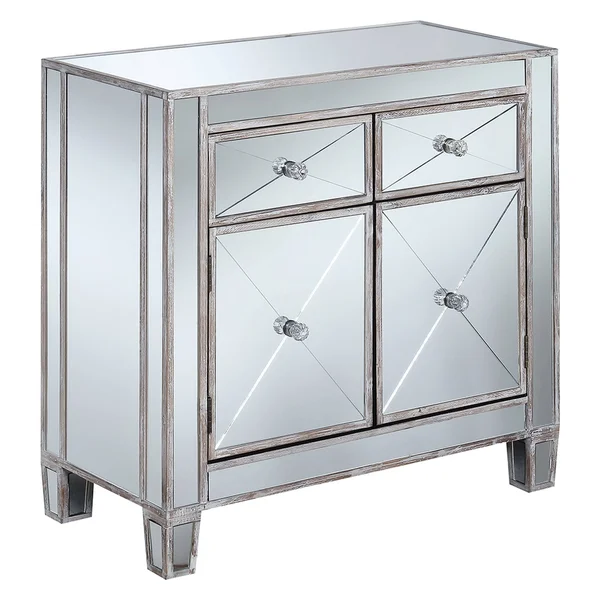 Gold Coast Vineyard 2 Drawer Mirrored Cabinet Weathered White Johar