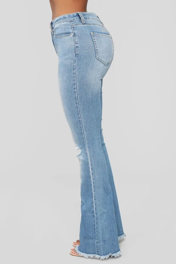 Womens Nothing But The Best Flare Jeans in Medium Blue Wash Size 14 by Fashion Nova
