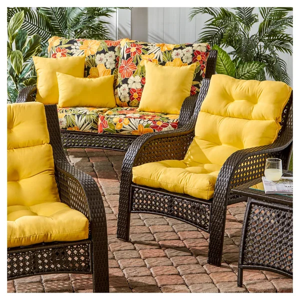 Solid Outdoor High Back Chair Cushion - Sunbeam - Kensington Garden