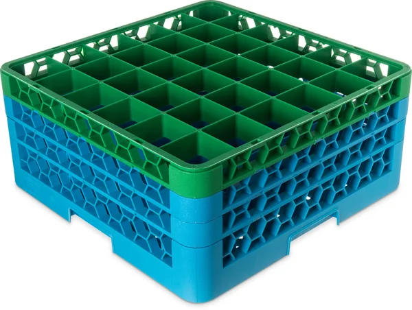Carlisle RG36-3C413 - OptiClean Dishwasher Glass Rack - 36-compartments (2-15/16x22 x 2-15/16x22) with (3) Color-Coded Extenders