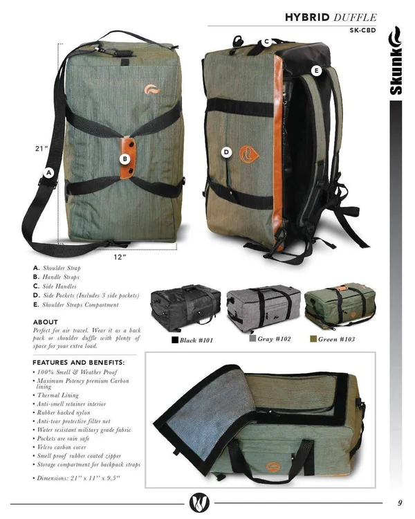 Skunk Hybrid Backpack/Duffle - Smell Proof - Water Proof - Hydroponics (Olive Green)