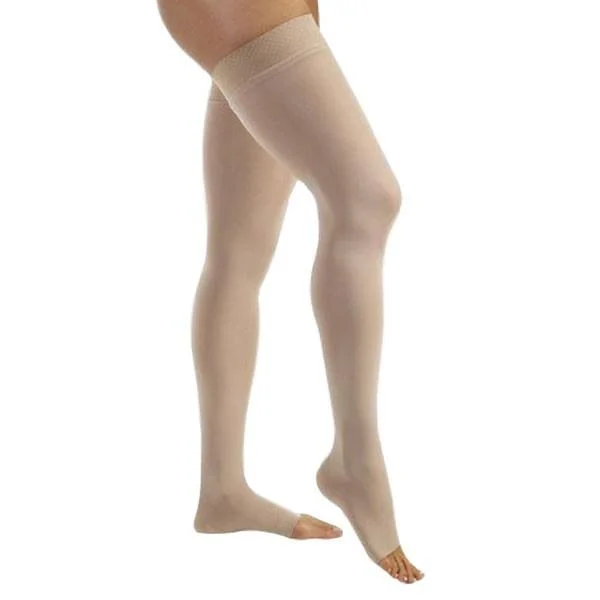 Jobst Relief 20-30 Open Toe Thigh Compression Stockings Silicone Dot Band - Beige - Small - Petite
