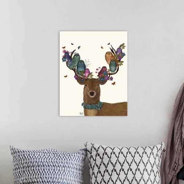 Deer Birdkeeper - Owls, Canvas Wall Art, 16x20, Great Big Canvas