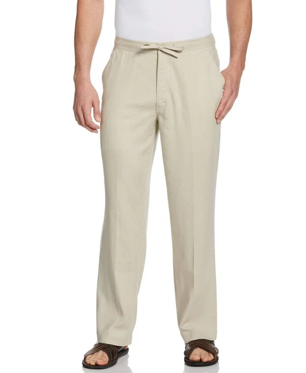 Men's Cubavera Drawstring Linen Pants - Size: Large, LT Beige