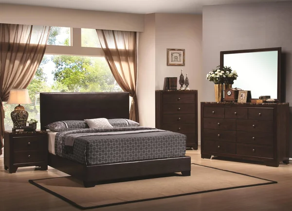Monarch Leather-Look Bed, Dark Brown, Queen