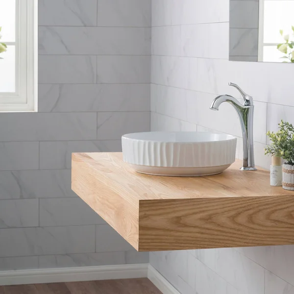 Kraus KCV-201GWH Viva 15 3/4 inch White Round Porcelain Ceramic Vessel Bathroom Sink
