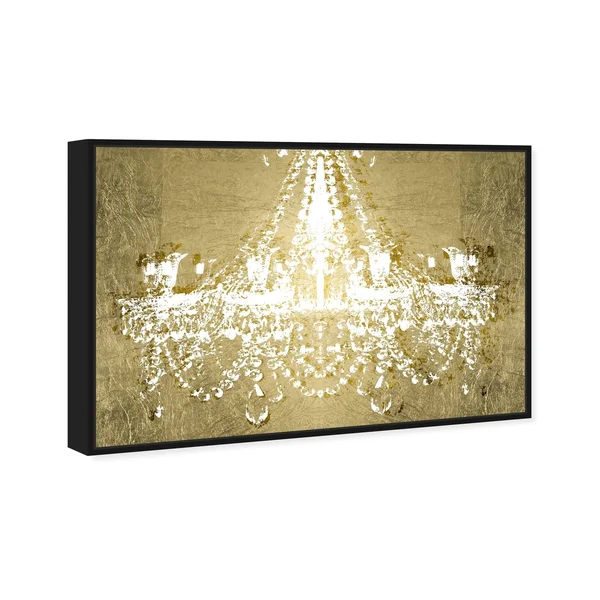 Oliver Gal Fashion and Glam Wall Art Framed Canvas Prints 'Dramatic Entrance Gold' Chandeliers - Gold - White - 45 x 30 - Black