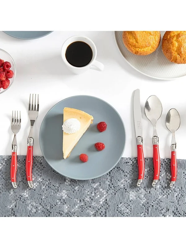 French Home Laguiole 20 Piece Stainless Steel Flatware Set - Service for 4, Scarlet RED.