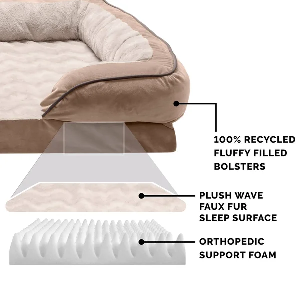 FurHaven Velvet Waves Perfect Comfort Orthopedic Sofa Dog Bed - Jumbo, Granite Gray