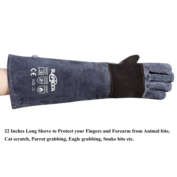 RAPICCA Animal Handling Gloves Bite Proof Kevlar Reinforced Leather Padding Dog - Cat Scratch, Bird Handling Falcon Gloves Grabbing