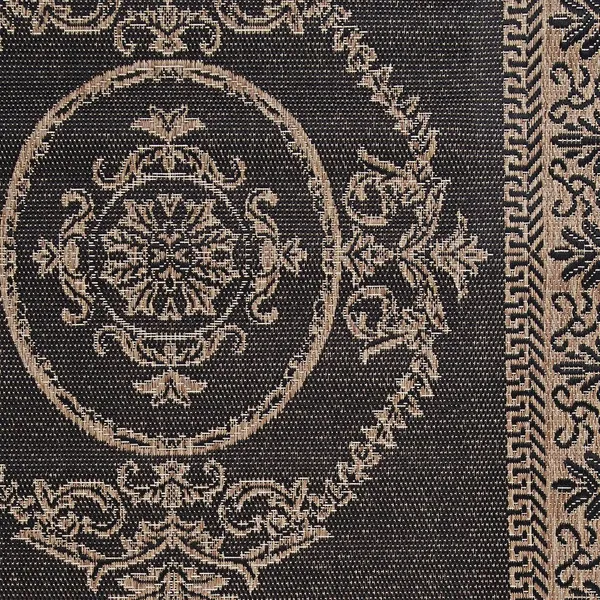 Couristan Recife Antique Medallion Area Rug - 8&6 inch Round, Black-Cocoa