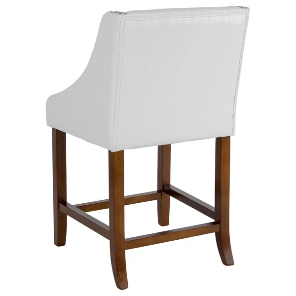 Carmel Series 24x22 High Transitional Walnut Counter Height Stool with Nail Trim in White LeatherSoft - Set of 2