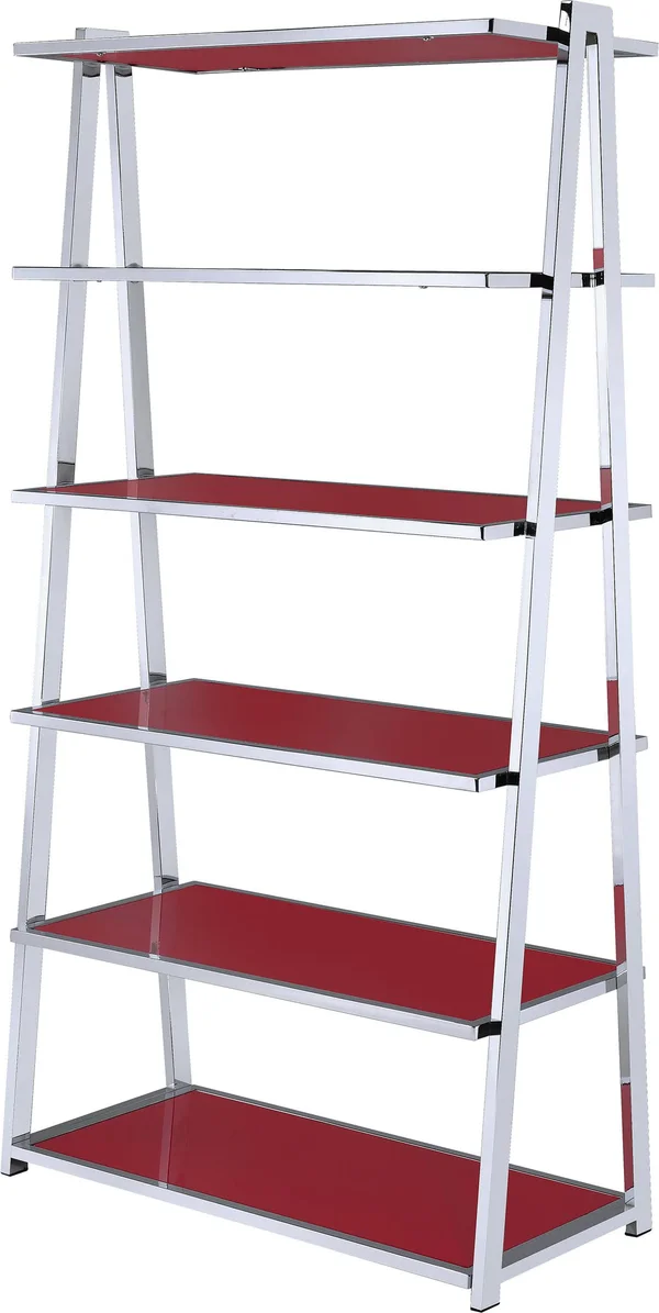 Acme Furniture Coleen Bookshelf, Red High Gloss & Chrome
