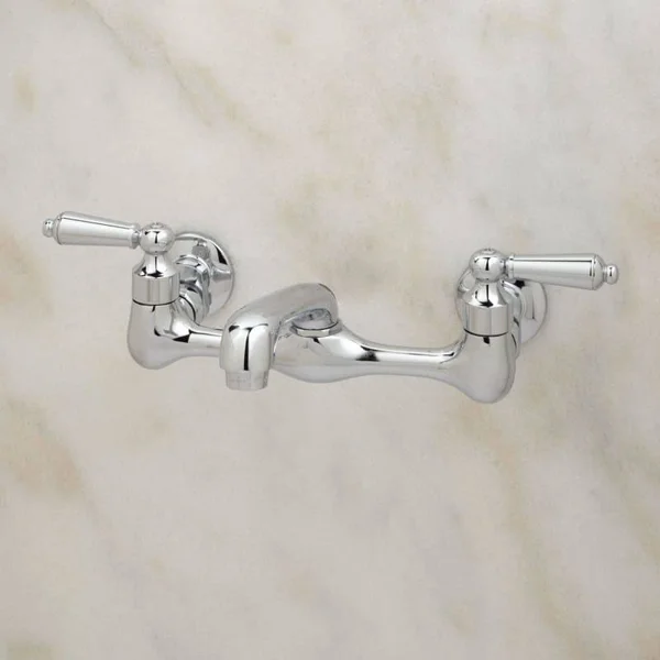 Signature Hardware 329625 1.8 GPM Wall Mounted Double Handle Utility Faucet with Metal Handles Chrome Faucet Utility Double Hand