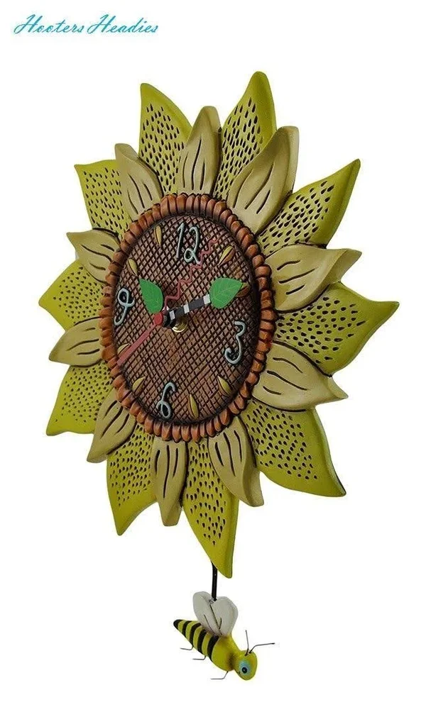 Allen Designs Bee Sunny Sunflower Wall Clock with Bee Pendulum