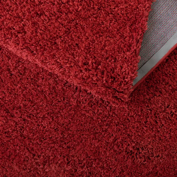 Unique Loom Everyday Shag Plush Area Rug 5' x 5' Round in Cherry Red