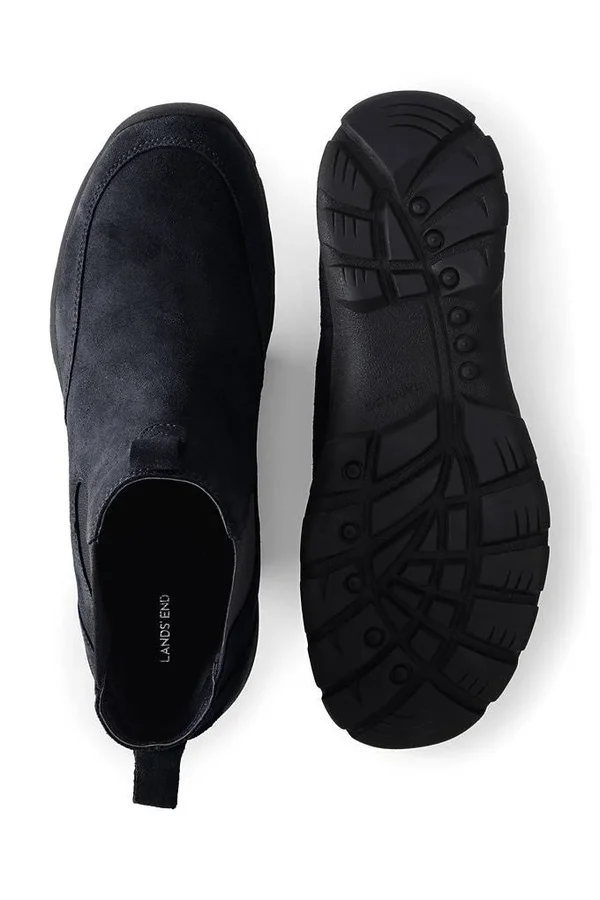 Men's All Weather Black Leather S-LIP on Chelsea Boots - Lands& End - Black - 11